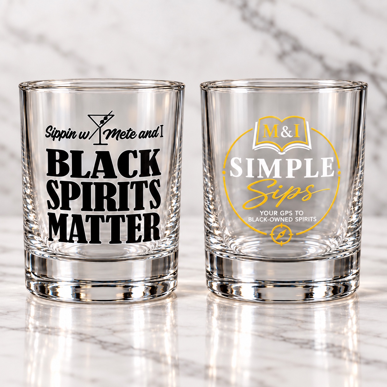 Black Spirits Matter and Simple Sips rocks glass designs